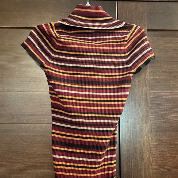 INC International Concepts Ribbed Silk Striped Cowl Turtleneck Top LG NWT - Picture 2 of 3